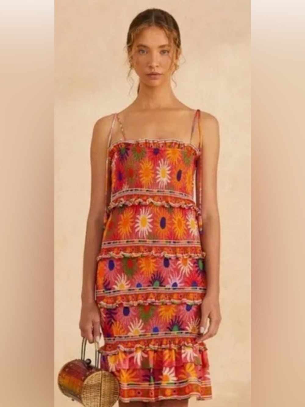 Farm Rio, coral mini dress 
Size Large